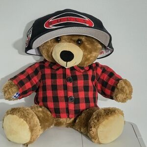 Plaid Teddy Bear with NBA Chicago Bulls Black Cap